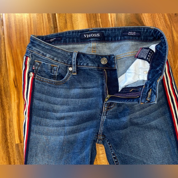 Vigoss Y2K Jeans Jagger Skinny Frayed Step Hem Racing Stripe Fading Sz W26 L2 - Picture 10 of 16